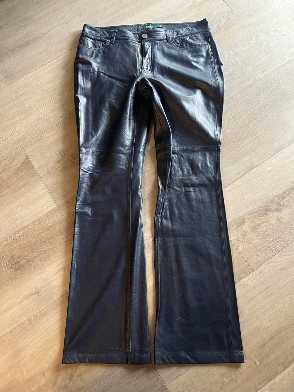 Lauren Ralph Lauren Dark Blue Leather Boot-Cut Pants
